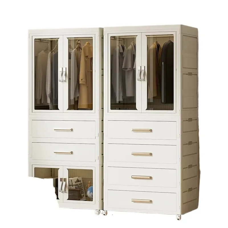 

Bedroom Plastic Wardrobe Cabinet Folding Storage Box Wardrobe with Clothes Hanger 4 Layers Cabinet
