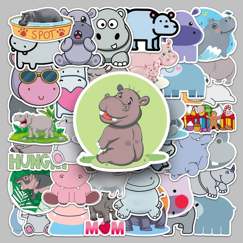 50 Stück Cartoon Persönlichkeit Nilpferd Kreative Graffiti Dekoration Aufkleber