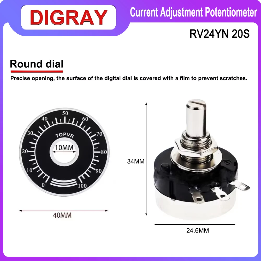 DIGRAY Current Adjustment Potentiometer Knob RV24YN 20S B502 168C For CNC Laser Cutting Engraving Machine Accessories