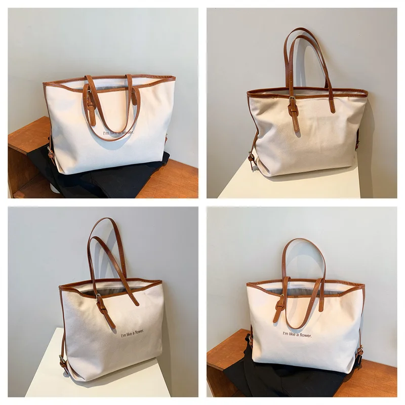 Women's Leisure Canvas Shoulder Bags Simplicity Large-capacity Ladies Fashion Versatile Travel Handbags Student Commute Tote Bag