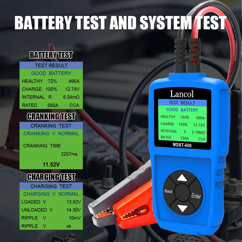 Lancol MDXT600 12V Car Battery Tester with LCD Screen 40-2000 CCA Battery System Analyzer Automotive Alternator Tester