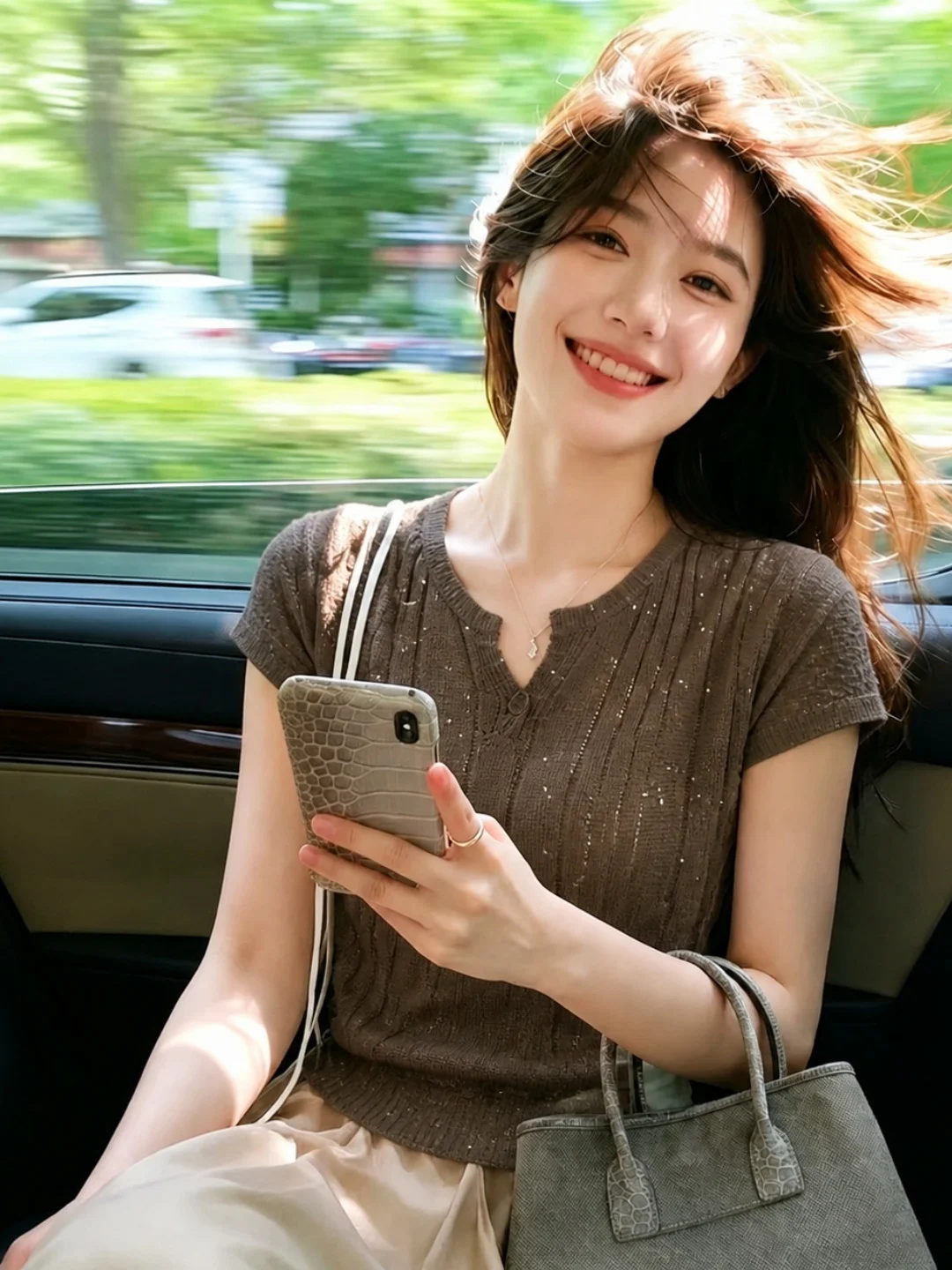 

Retro Korean Style Soft Skin-friendly Short Sleeve Knitted Top Summer Slim Fit Design Simple Elegance Overhead Shirt