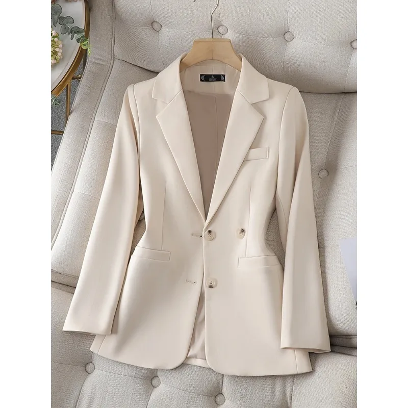 Elegant Women Suit Blazer Office Ladies Spring Outwear Cotton Pink Black Beige Coffee Female Single Breasted Solid Jacket Coat