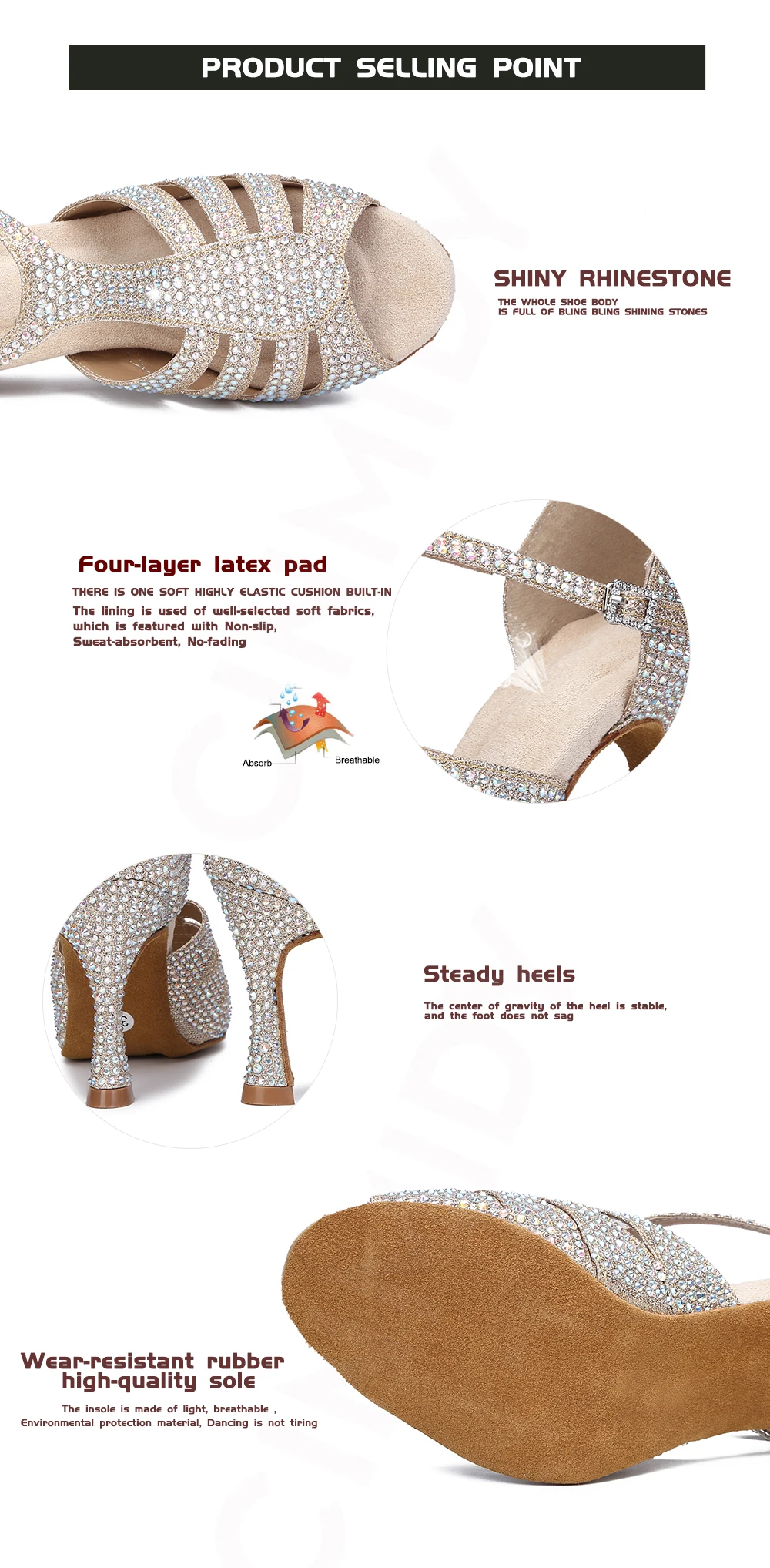 CINMIDY Damen Latein Tanzschuhe Party-Sandalen Ballsaal Tanzschuhe Salsa Tango Auftrittsschuhe Rote Hochzeitsschuhe – Detail 4