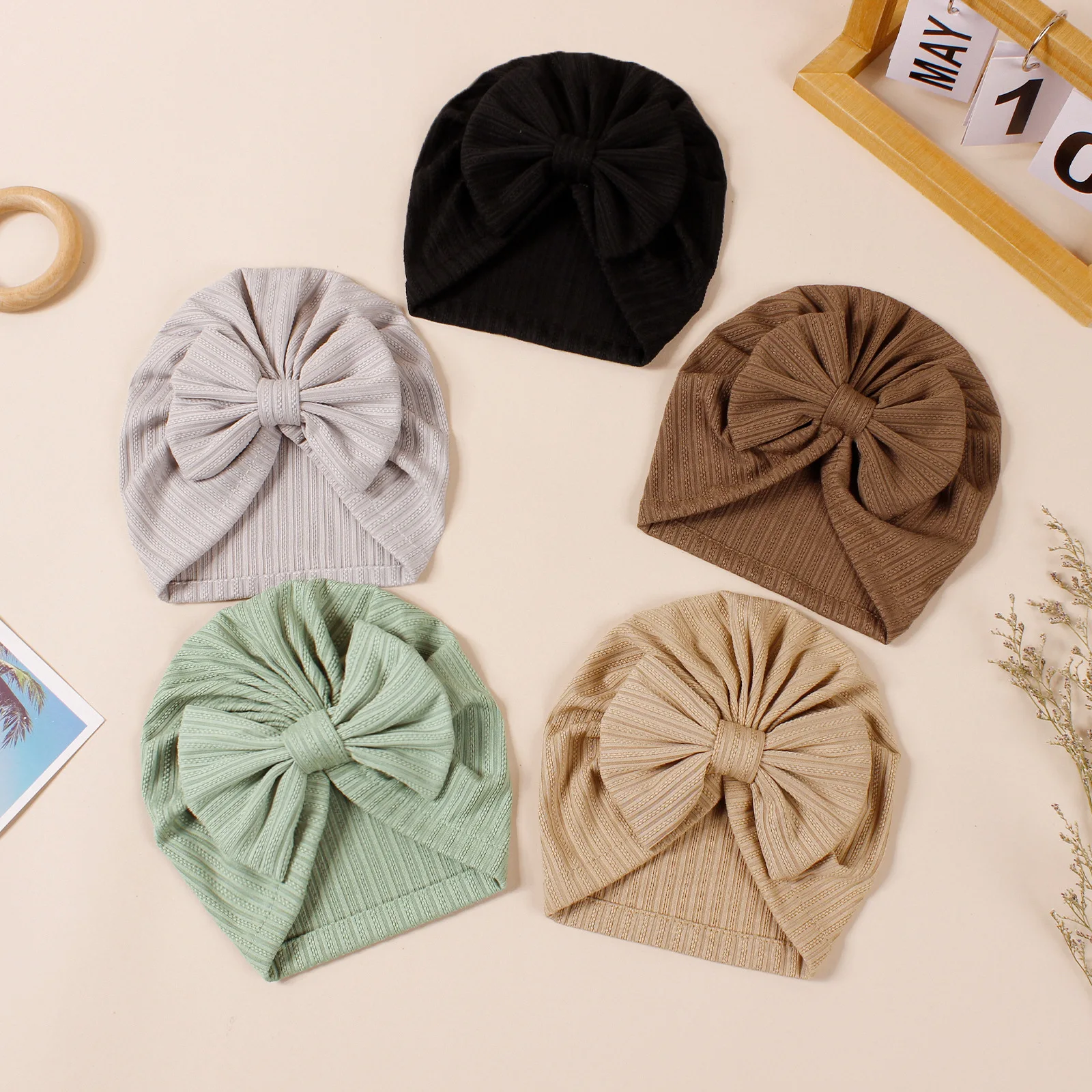 

Baby BowKnot Turban Hat Newborn Ribbed Hat 0-3T Girls Elastic Cable Knit Indian Cap Autumn Cute Hats Infant Toddler Beanies Kid