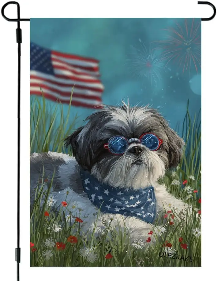 Patriotic 4th of July Garden Flag Shih Tzu American Flag Sunglasses 12x18 Inch Double Sided Outdoor Summer Yard Flag for Ind yyi