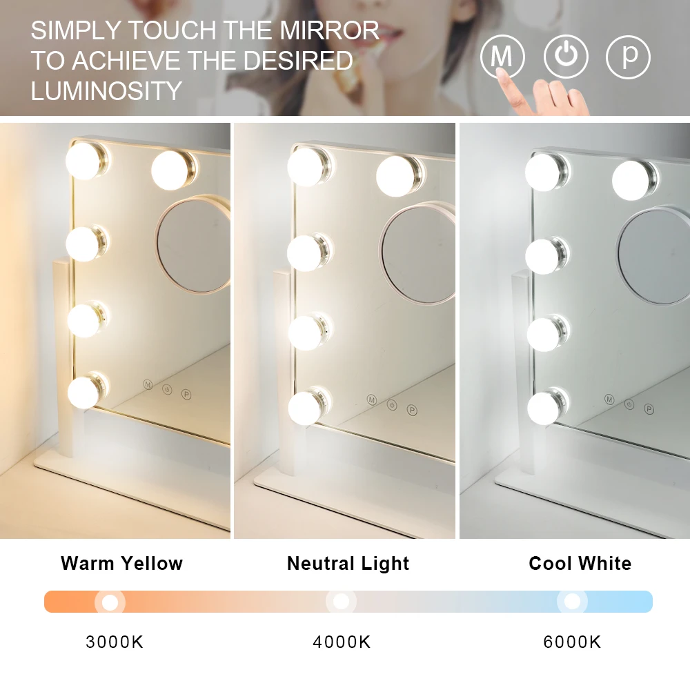 Depuley Makeup Mirror Vanity LED with 9Pcs Dimmable Light Bulbs Lighted Makeup Mirror with Smart Touch Cosmetic Beauty Mirror