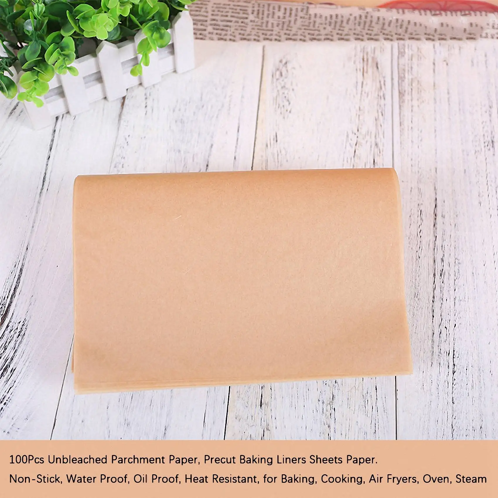 A20F-100Pcs Unbleached Parchment Paper, Precut Baking Liners Sheets Paper,12 X 16 Inch, Non-Stick, Water Proof, Oil Proof, Heat
