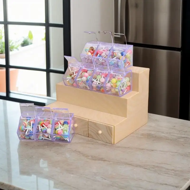 Poppenhuis Mini Supermarkt Scène Decoratieset, Inclusief 1/12 Schaal Simulatie Opbergrek en Lollipop Fantasiespel Speelgoed