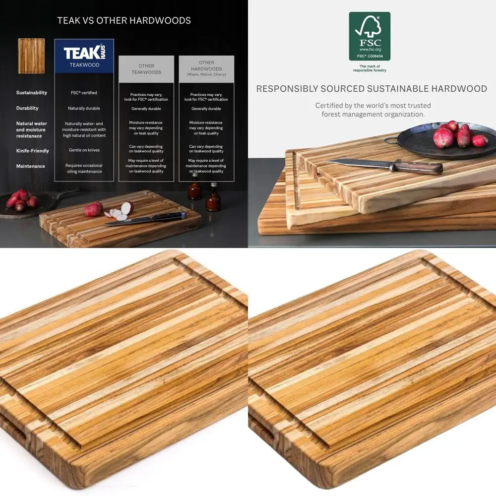 

Medium Reversible Wood Cutting Board with Juice Groove - Perfect Holiday Gift for Men & Women - FSC Certified, Knife-Friendly