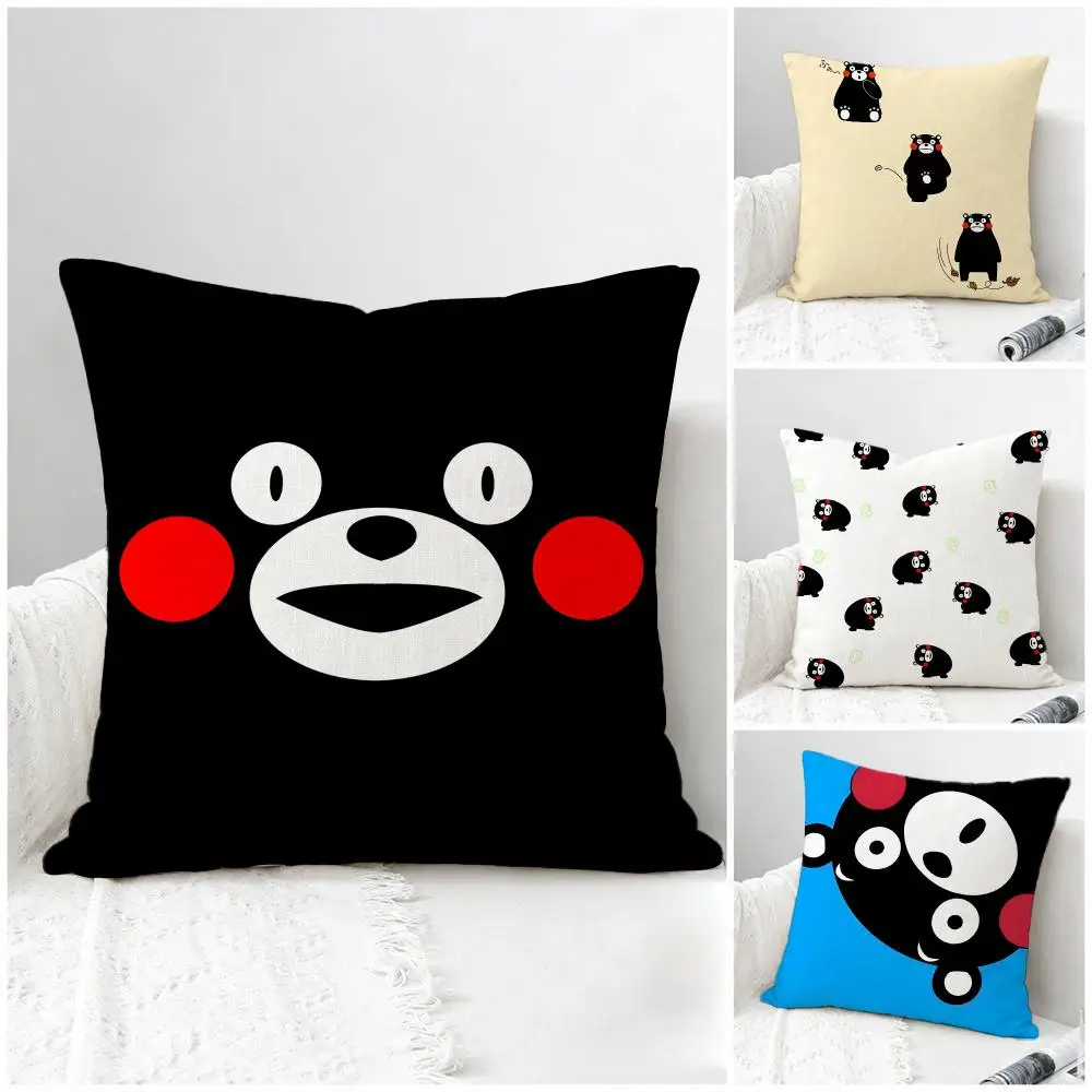 Character Kumamon Cushion Cover Natural Linen Pillowcase Set, All-in-One Decor for Sofa, Bedroom & Chair