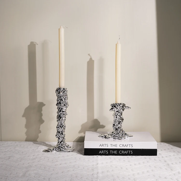 

High Quality Handmade Resin Candlestick Holder Home Hotel Model Room Ornaments Silver Wax Candle Holder