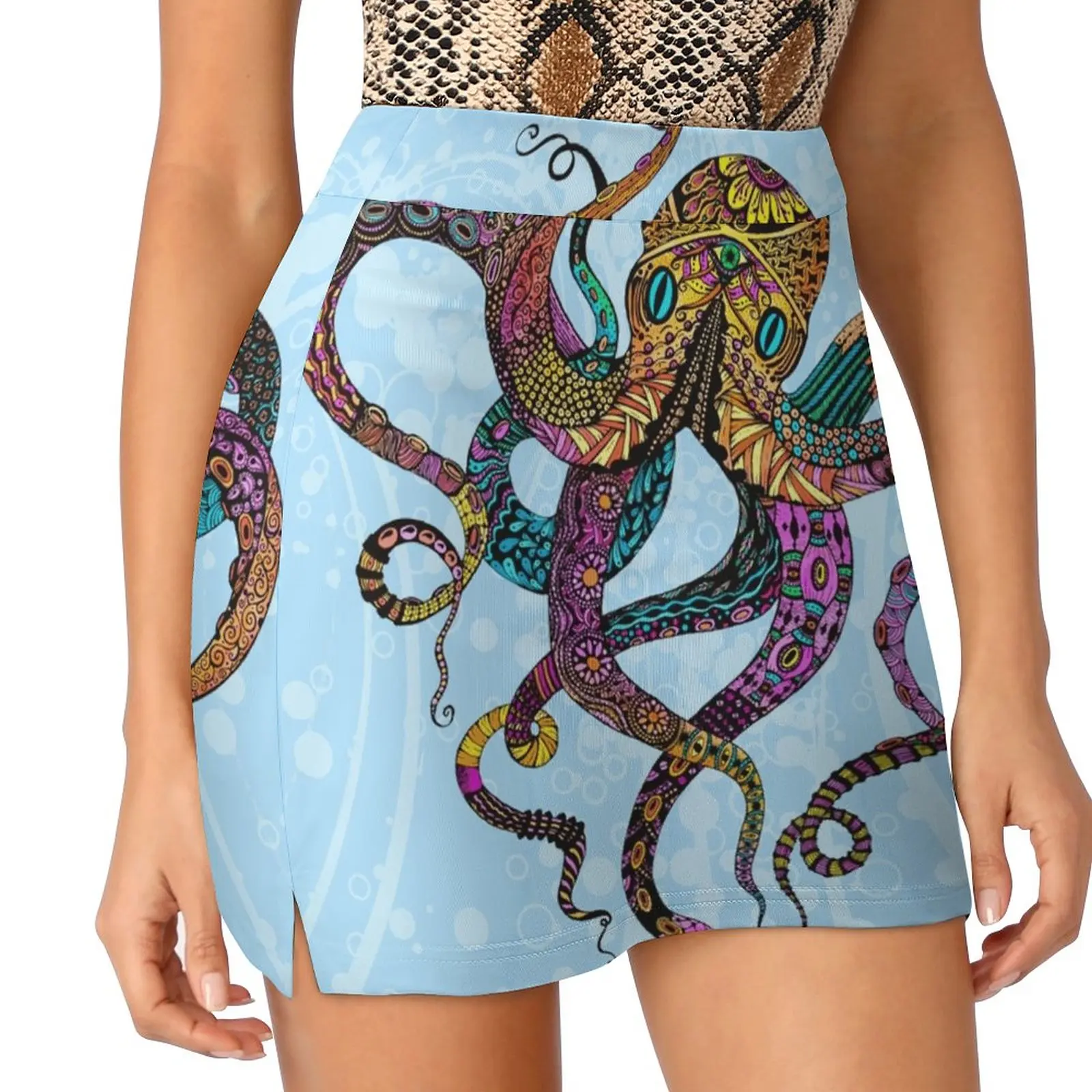 Electric Octopus Women's skirt Aesthetic skirts New Fashion Short Skirts Octopus Psychedelic Beachy Beach Art Waves Bubbles Fun