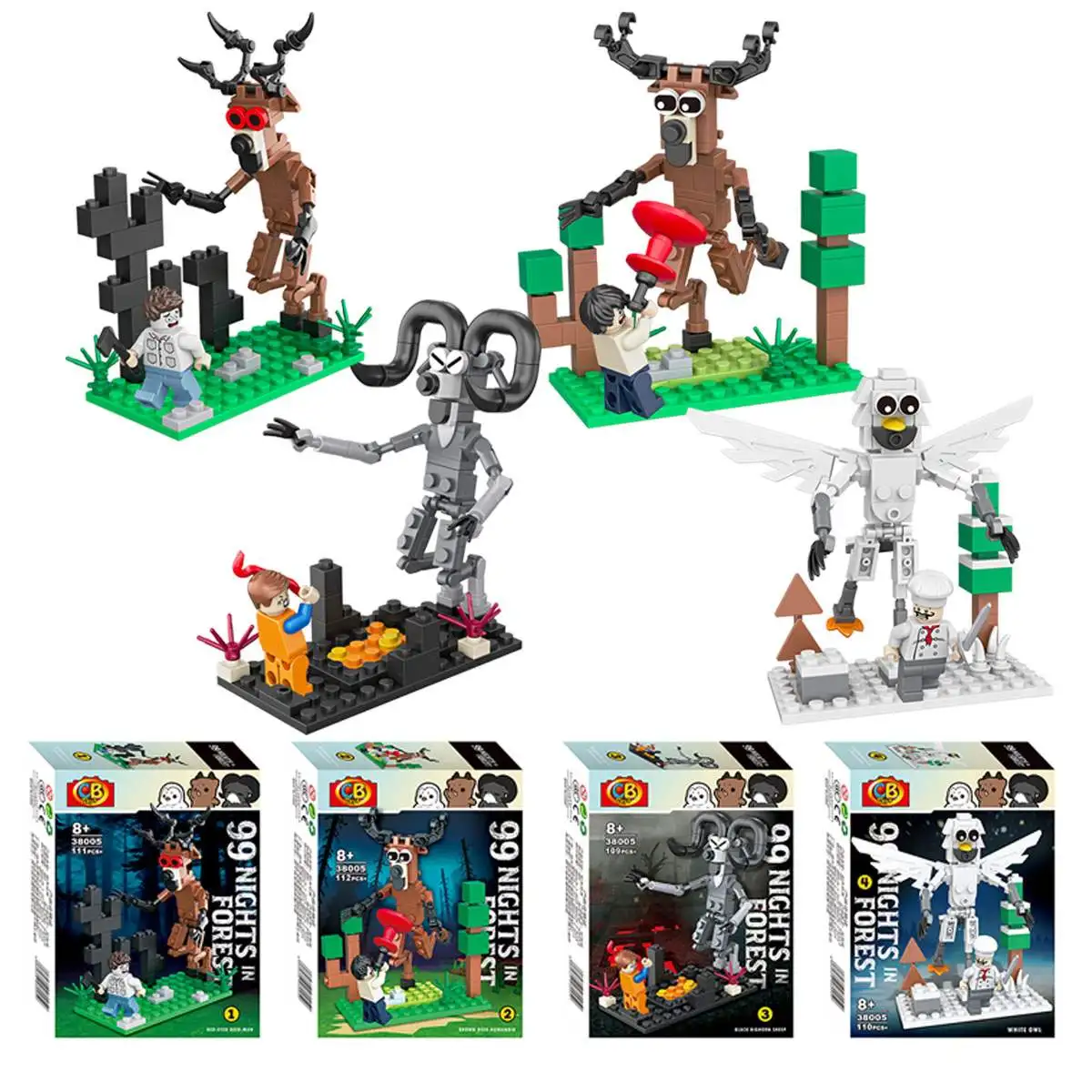 Caliente 99 noches en el bosque bloques de construcción Animal ciervo búho cabra gato mamut perder ciervo ladrillos ensamblados modelo de ensamblaje juguete para niños