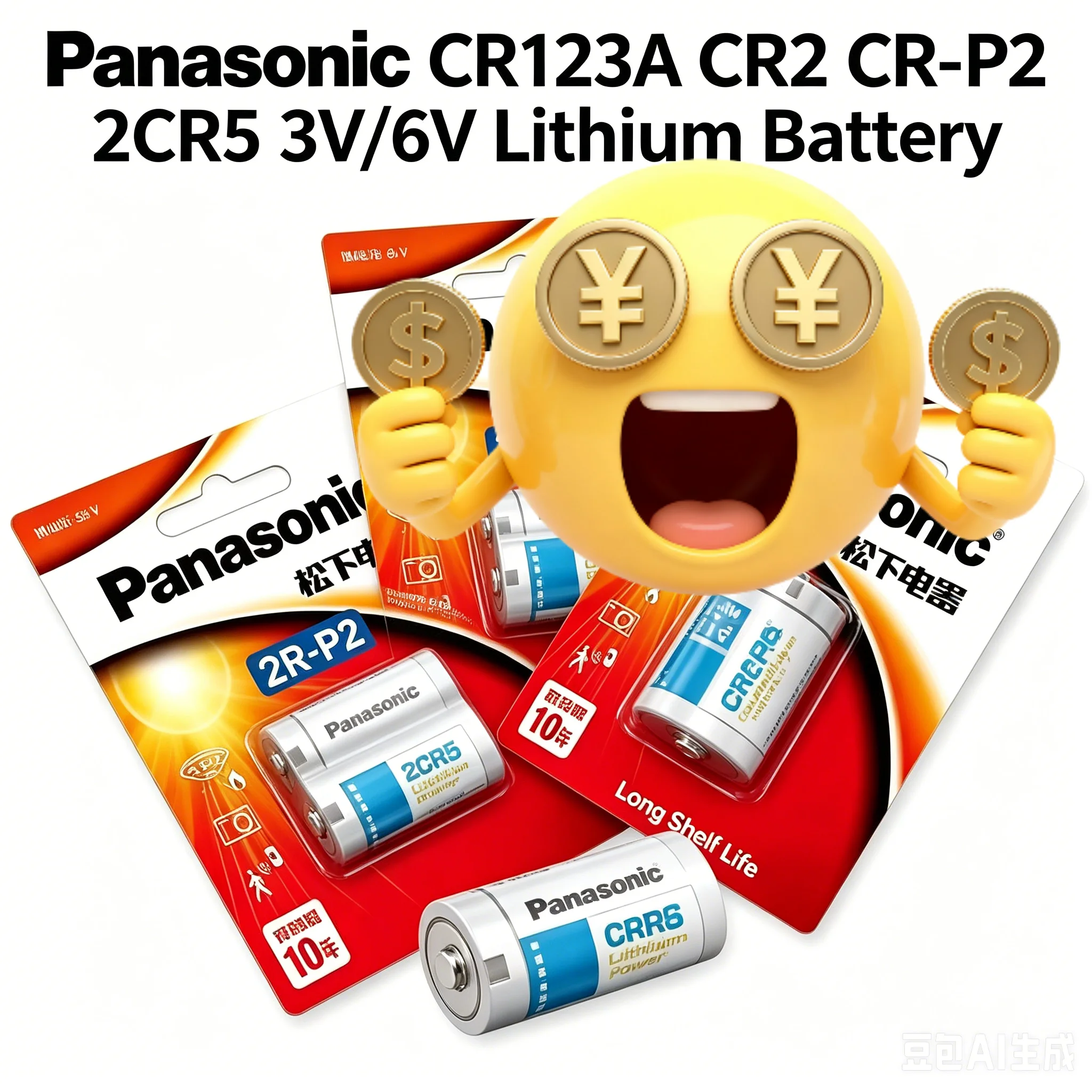 Panasonic CR123A CR2 CR-P2 2CR5 3V/6V Lithium Battery For LED Flashlight Digital Camera Doorbells Alarm Water Gas Meter Battery
