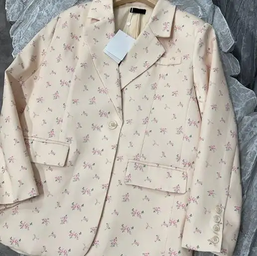 Women's Floral Suit Jacket Summer 2025 Fashionable Sweet Collar Tied Long Sleeved Trendy Women's Clothing