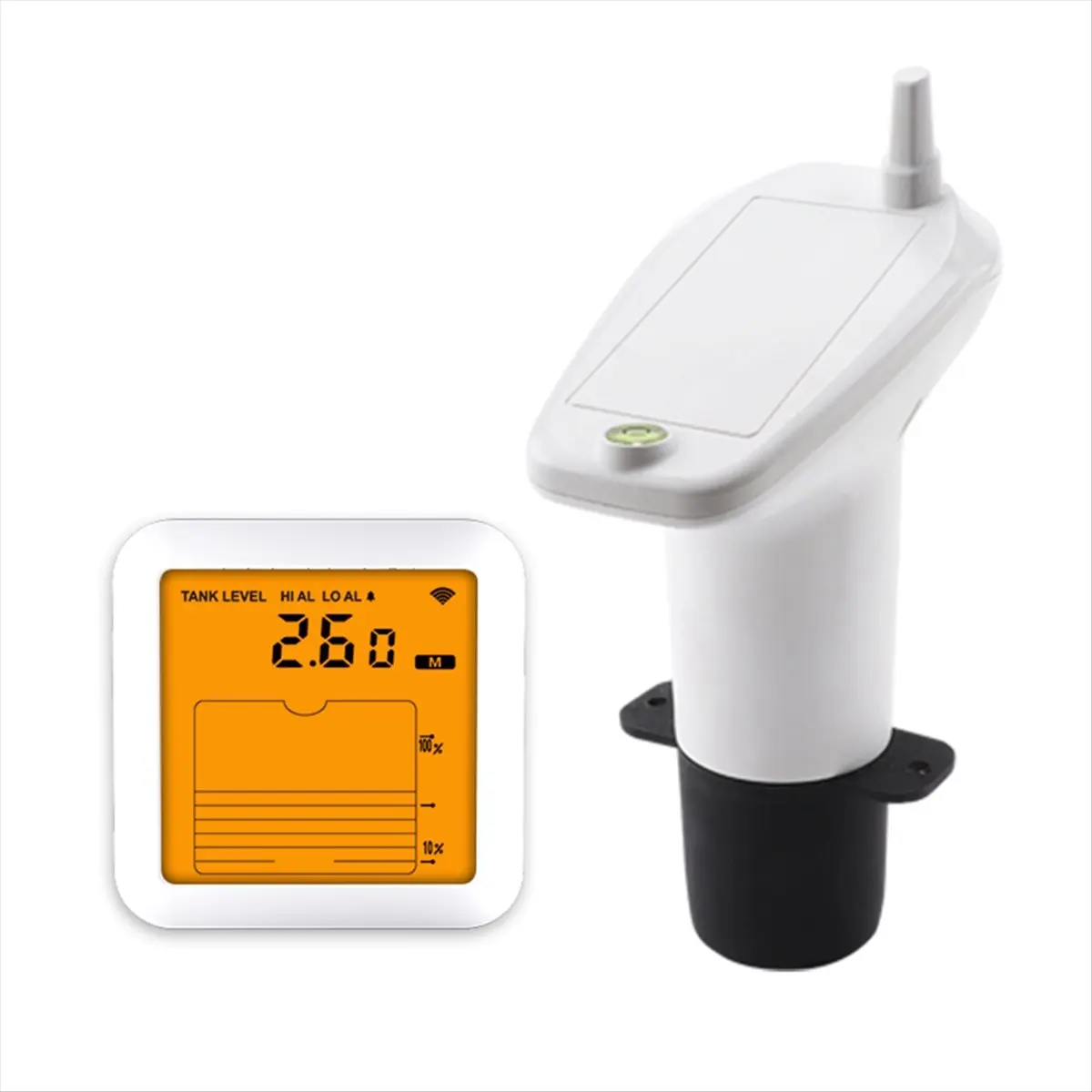 AT42 Ultrasonic Water Tank Liquid Depth Level Meter with Temperature Sensor, Time Display, and Alarm Water Tank Level Meter