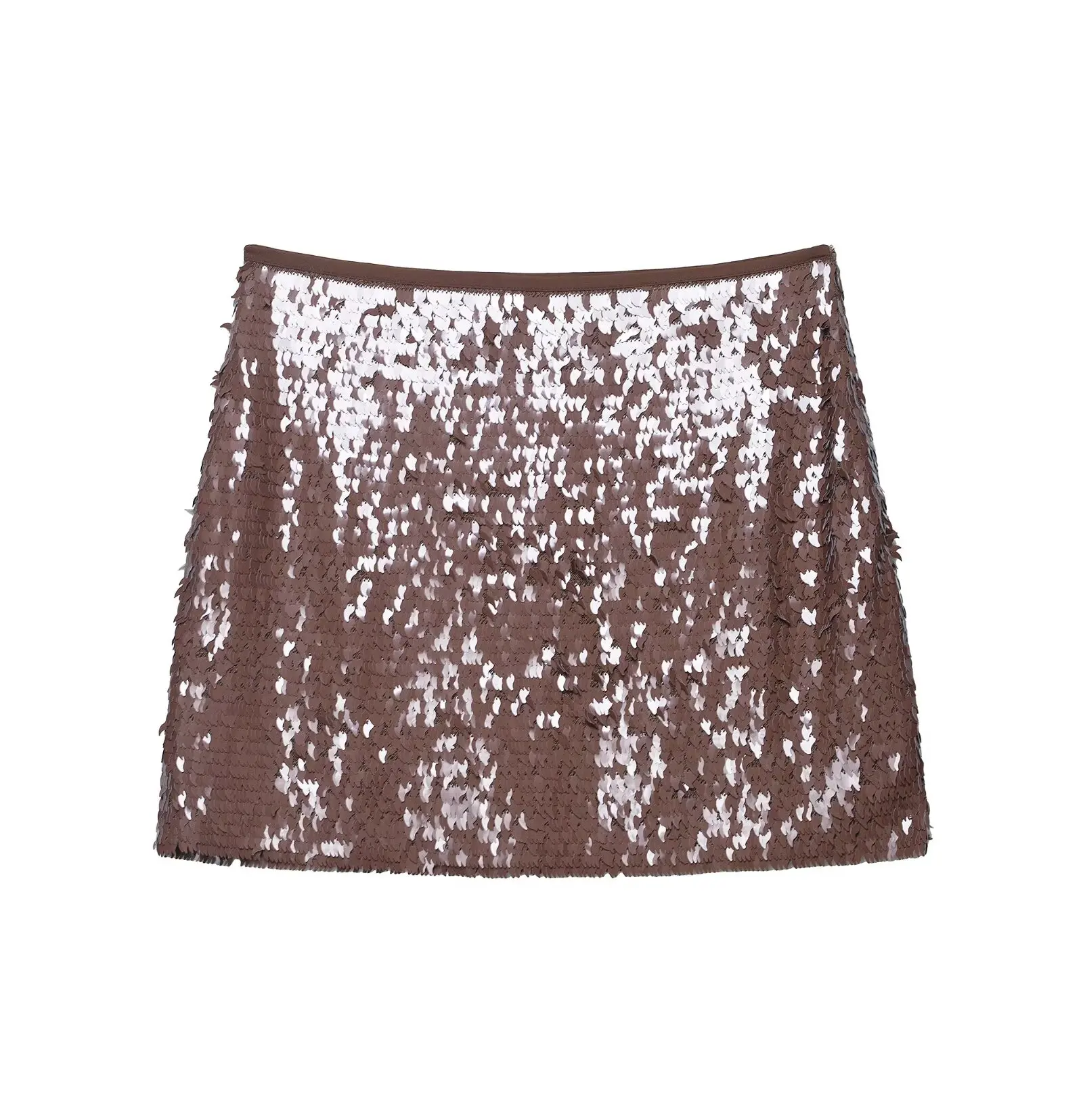 

2025 Autumn Collection: Melange Brown Heavy-Duty Sequined Premium Fashion Mini Skirt