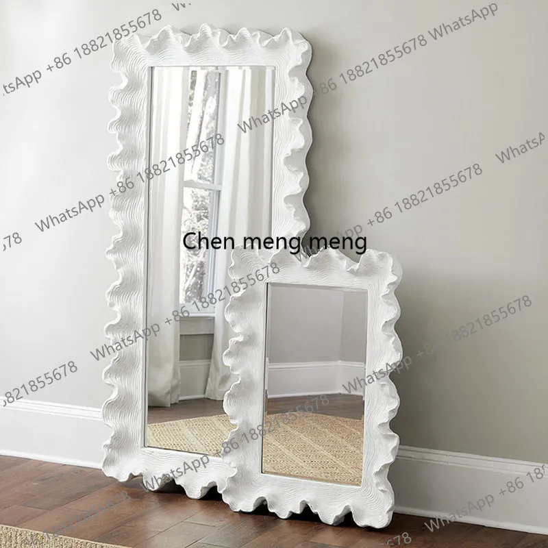 

French wall-mounted fitting bedroom three-dimensional large mirror full body floor-to-ceiling household white retro mirror