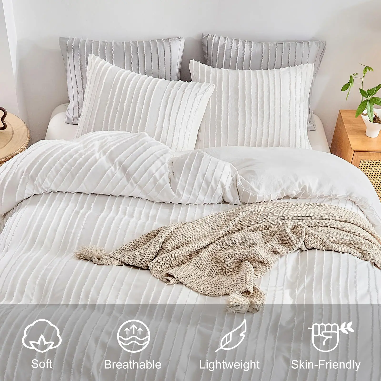 Bohemian Stripe Fluffy Quilt Cover Set All Seasons Bedding Set with Duvet Cover and Pillowcase Double Queen Comforter Cover Set