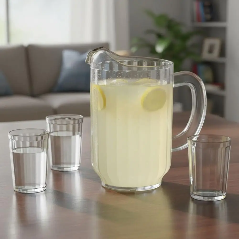 PC Striped Drink Pitcher Heat Resistant Drop Resistant Juice Jug Transparent Large Capacity Cold Water Pot Dinning Table