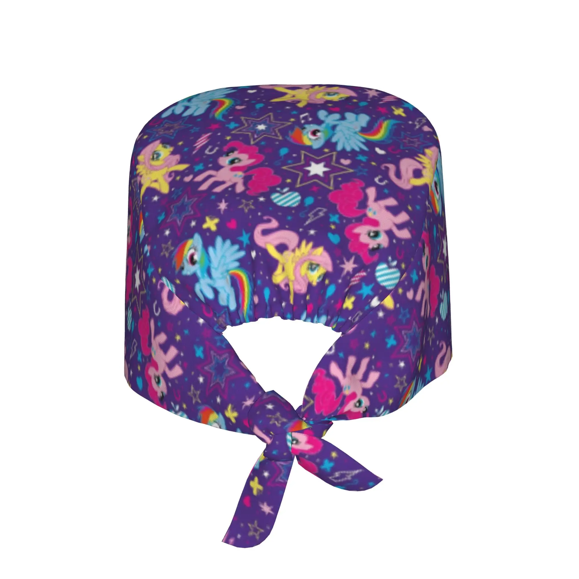 Custom P-Ponyed Anime Breathable Nursing Work Cap Surgical Scrub Caps Unisex Nursing Hair Hats Rainbow Dash Work Scrubs Hat