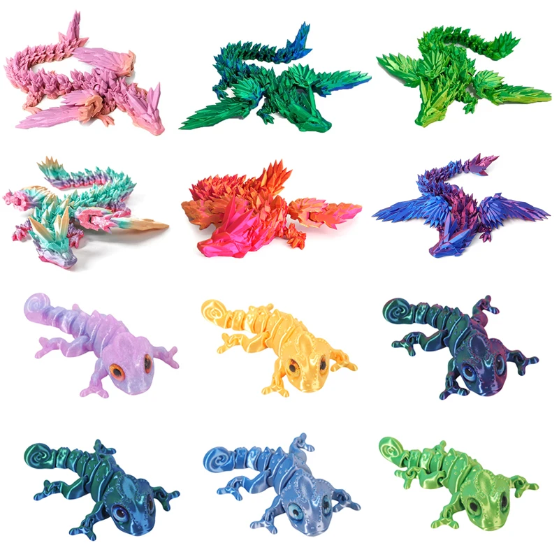 3D Printing Chameleon Figure Multijoint Movable Simulation Eye Dragon Ornament Accessories Home Living Room Decor Kids Gift Toys