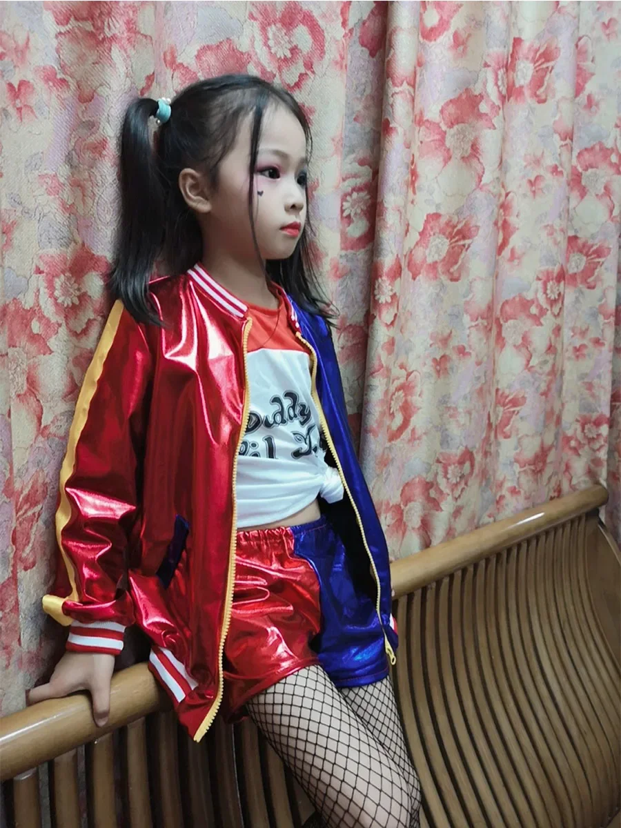 أعلى جودة الفتيات الانتحار هارلي كوين تأثيري ازياء فرقة الوحش مخيط سترة السراويل مجموعات زي الهالوين #5