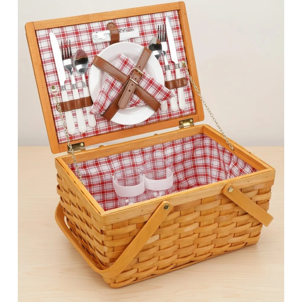 

2-Person Picnic Basket Set with Utensils & Wine Glasses - Romantic Outdoor Camping Gift for Couples