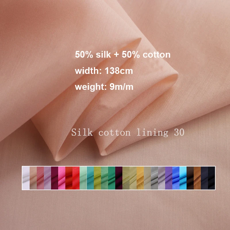 Super deal! silk/cotton fabric pure white silk material for dress lining silk cotton tissue lightweight soft silk linings