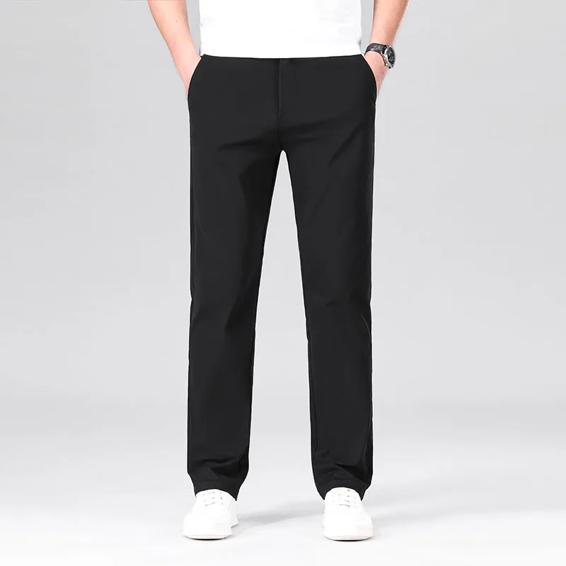 New Four Seasons Mens Cotton Casual Pants Clothing Solid Color Straight Business Loose Male Classics Brand Slim Fashion Trousers