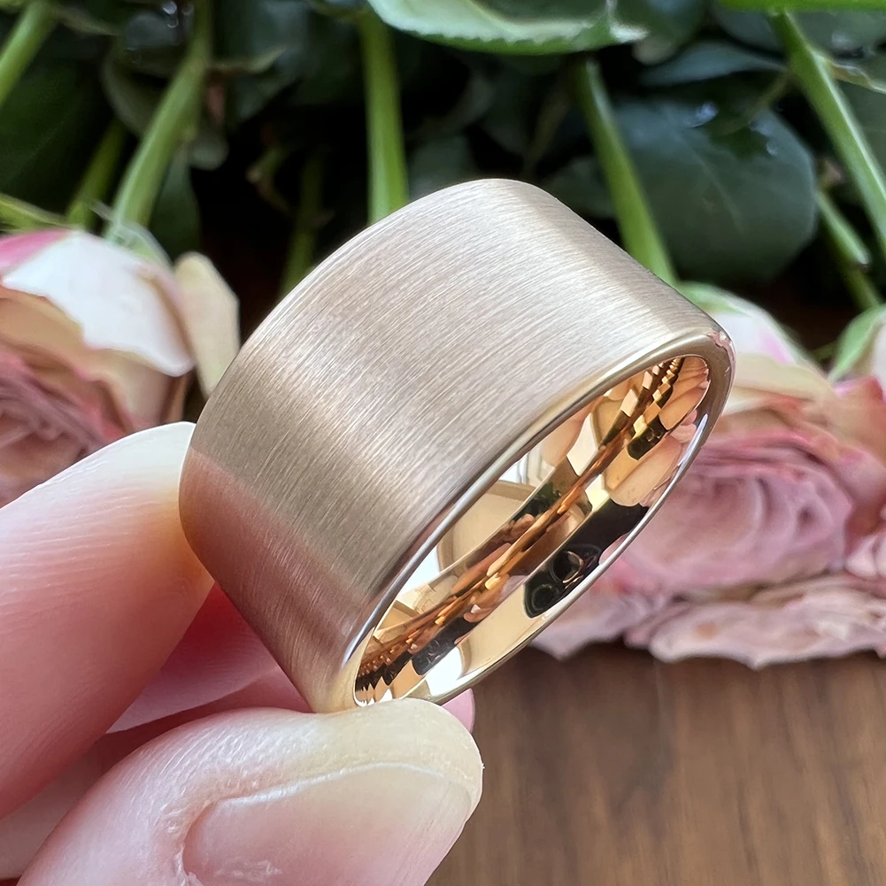 12mm duża biżuteria męskie damskie duże czarne klasyczne wolframowe pierścień karbidowy obrączka rury wycięte szczotkowane wykończenie wygodnego dopasowania — zdjęcie 5