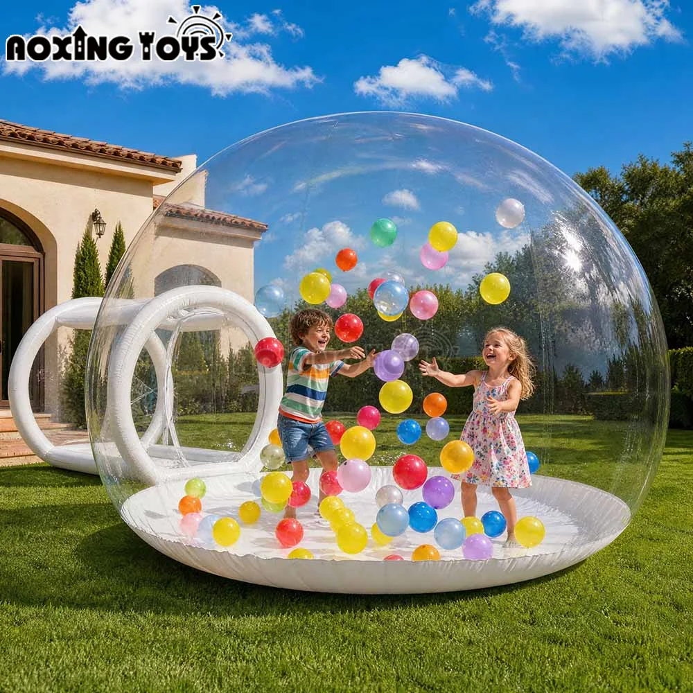 3/4/5m Outdoor Giant Inflatable Bubble Tent With Tunnel,Transparent PVC Bubble House With Balloons For Wedding Party Events