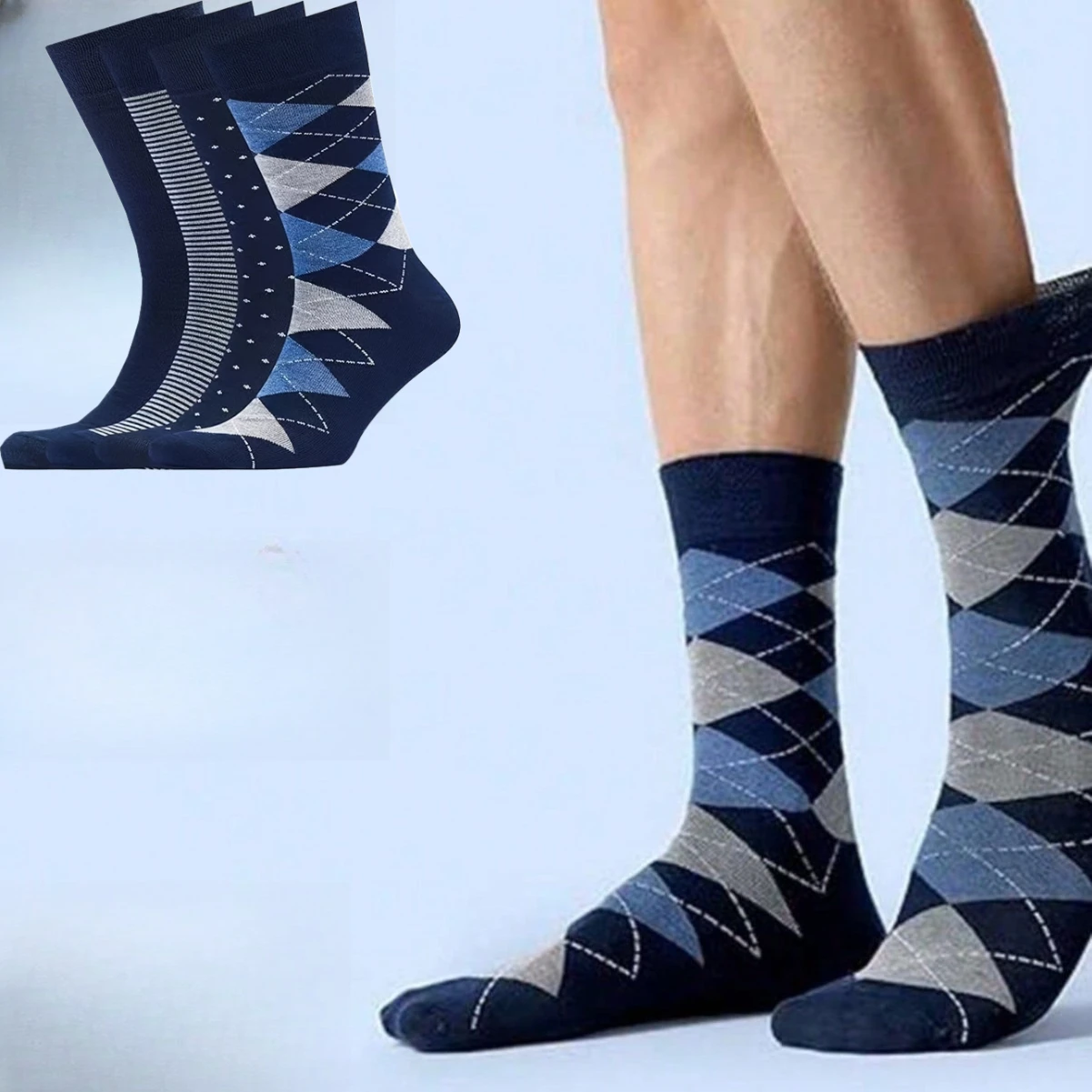 5 Pairs Mens Dress Socks Plus Large Size，High Quality Combed Cotton Crew Socks，Argyle Breathable Casual Socks for Men 5/10 Pairs