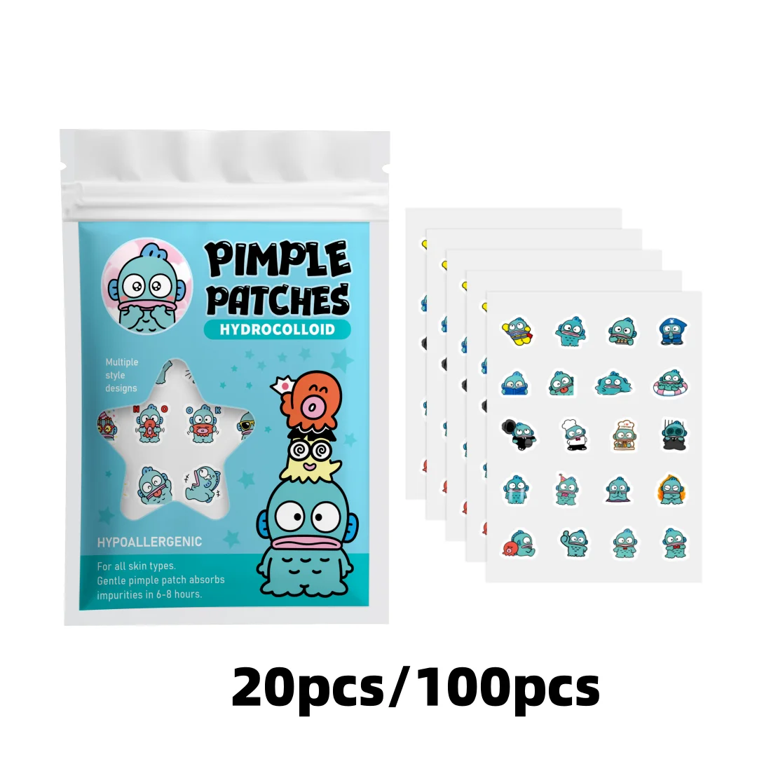 Hello Kitty Cute Pimple Patches, 100pcs/20pcsHydrocolloid Acne Spot Covers, 20 Fun Designs, Gentle, Waterproof, Skin-Friendly