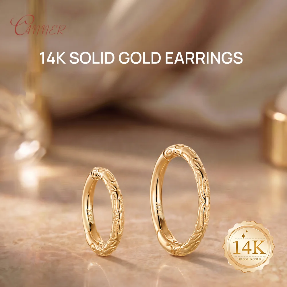 CANNER 14K Solid Gold New Pop Rotating Twill Hoop Earrings For Men Women Anti-allergic Lips Nose Rings Ear Piercing Body Jewelry