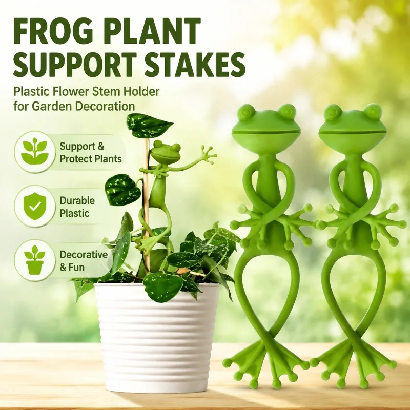 Frog Plant Support Stakes, Plastic Flower Stem Holder for Garden Decoration