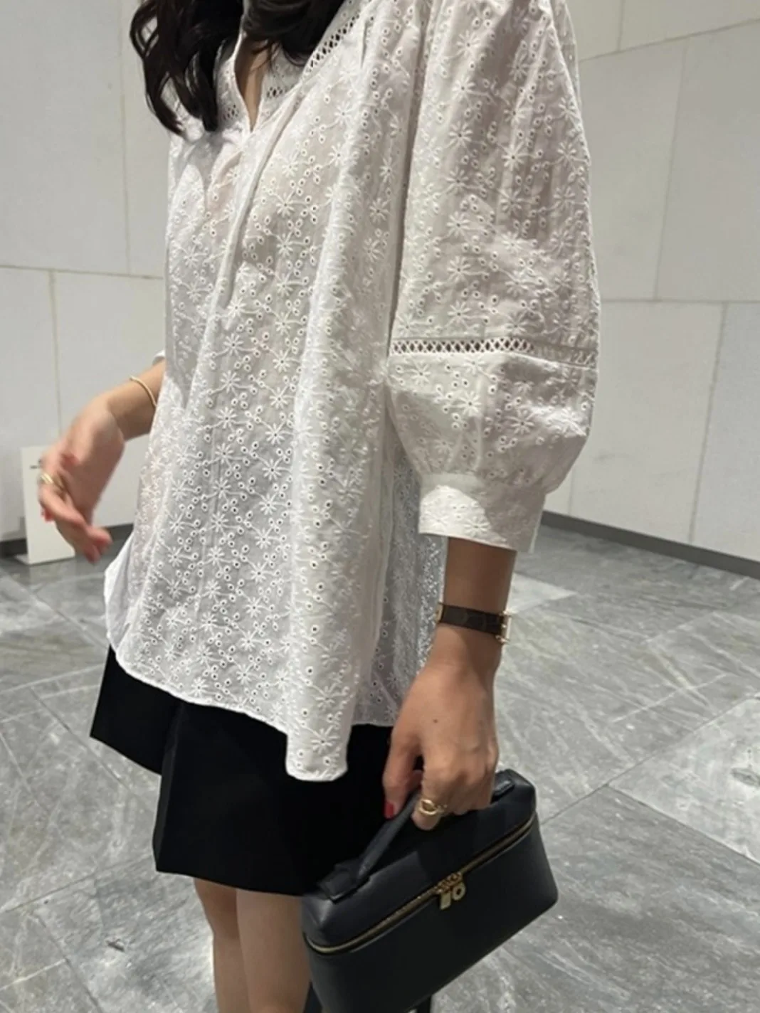 Retro Chic Lungo Sve Gancio in pizzo Design Allentato Casual Ele irt Sweet Sle Lanterna Sve Chiusura con bottoni in puro colore