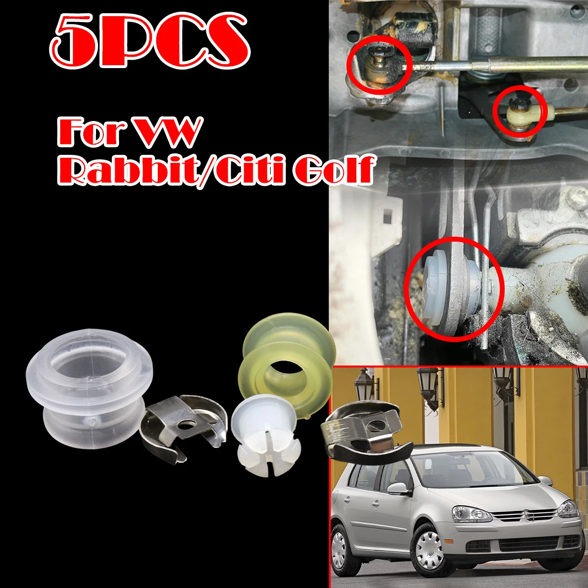 

5Pcs MT Gearbox Repair Kit Shifter Cable End Bushing For VW Rabbit 1975-1993 2008 2009 Citi Golf 1996-Selector Lever Trambulator