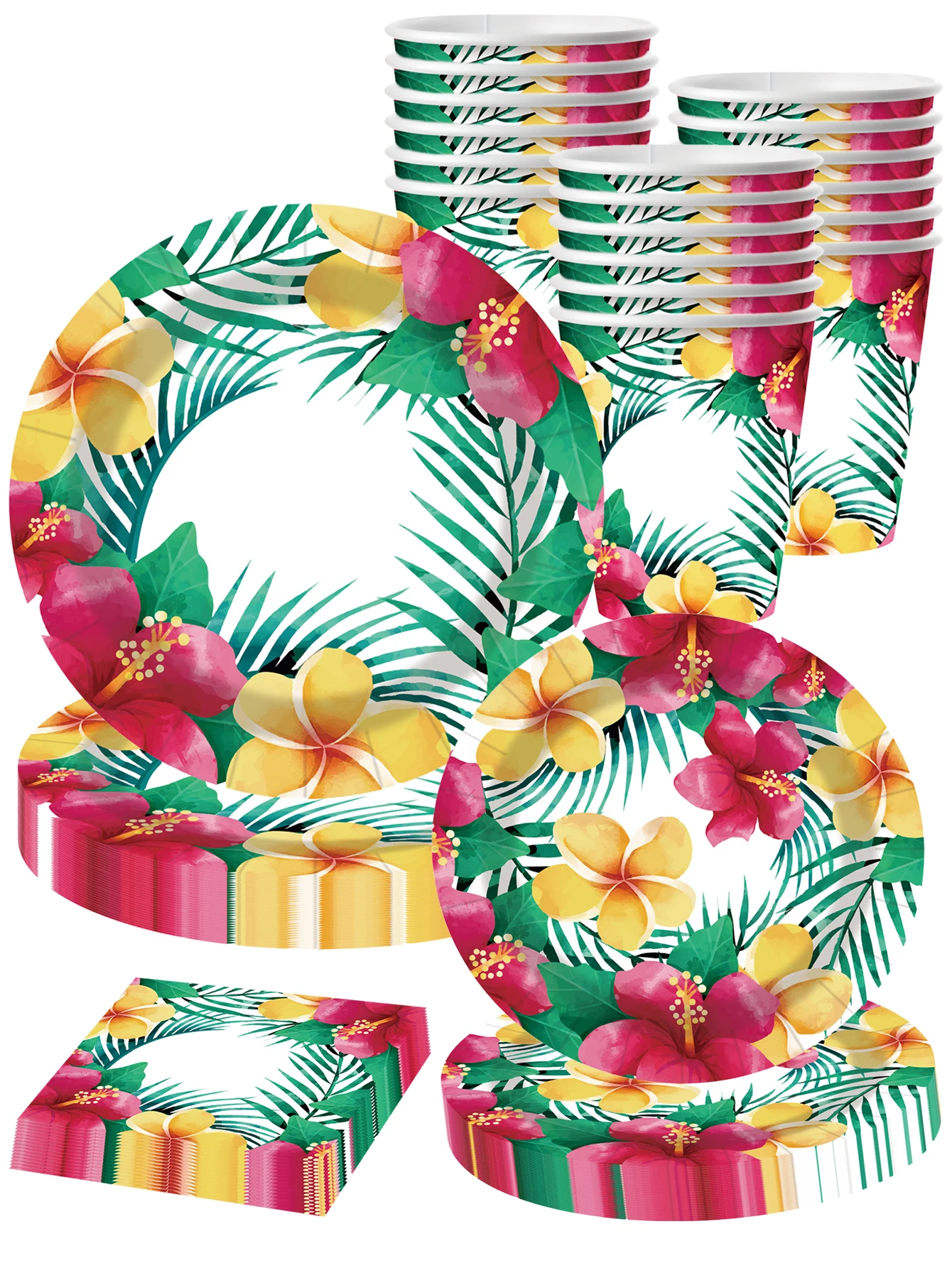 Platos Hawaianos para Luau, Hojas de Palma Tropicales Artificiales, Vajilla Hawaiana, Platos y Vasos, Decoración Tropical para Fiestas de Cumpleaños en la Playa o Piscina