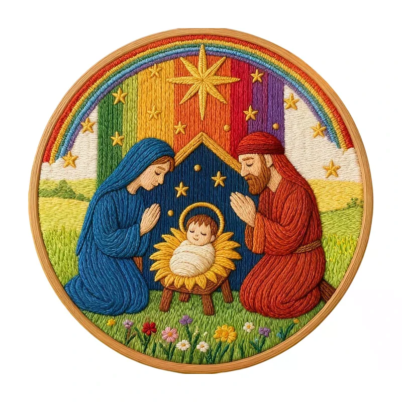 Kit de bordado de escenas de Natividad personalizable: juego de manualidades navideñas, paquete completo de muñecas de bordado DIY