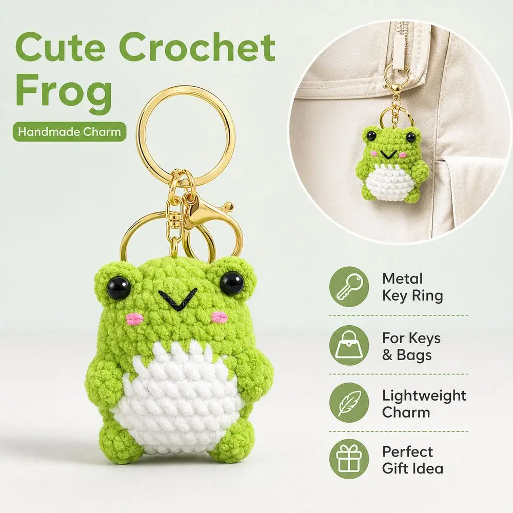 Gifts Yarn Crochet Frog Keychain Lobster Clasp Cute Frog Animal Keychain Crochet Texture Frog Bag Charm Key Organization