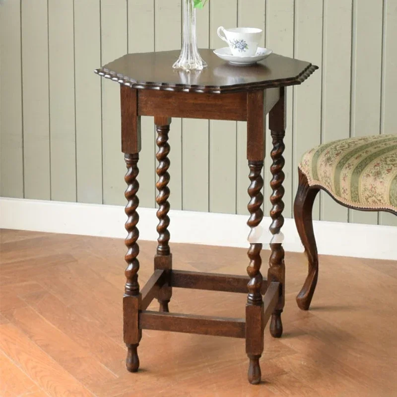 Solid wood tea table,negotiation living room, small household, octagonal twist leg copy