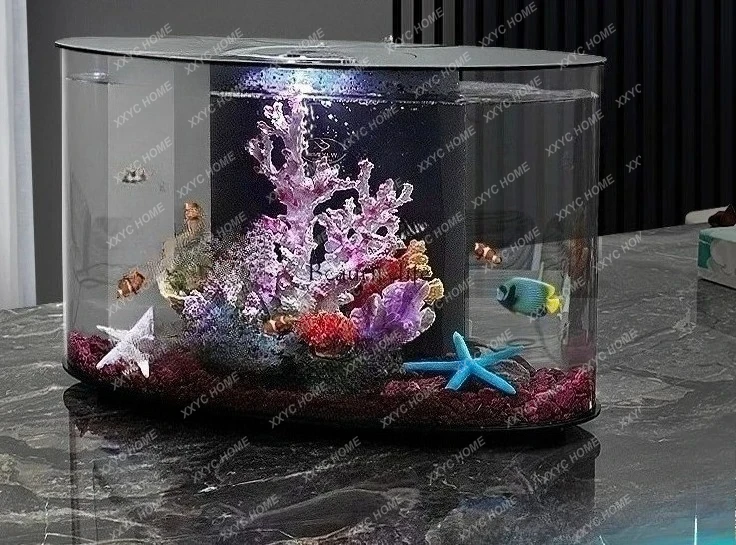 TT Fish tank living room water-free self-circulation desktop ecological 50L oval landscaping aquarium