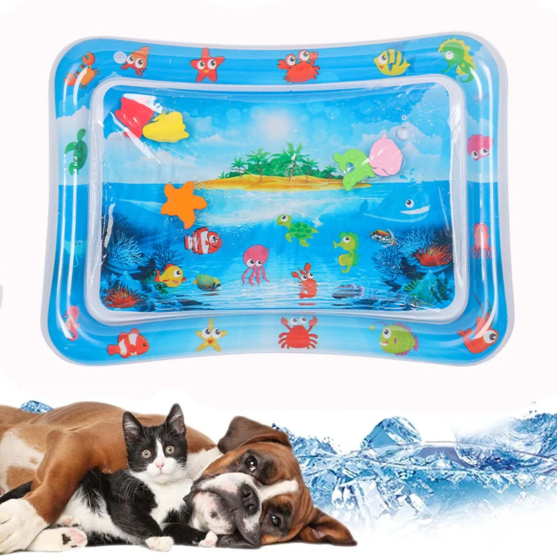 Cama refrescante para gatos, cama de agua para mascotas de verano, bonita estera cuadrada para gatos, perros pequeños y medianos, estera de agua inflable para mascotas, accesorios para gatos