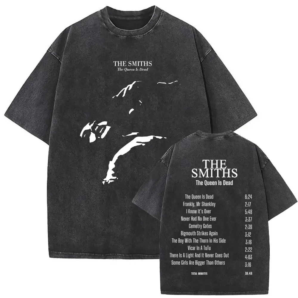 British Rock Band The Smiths The Queen Is Dead Funny Cat Retro Washed T Shirt Unisex 1980s Indie Alternative Rock Short Sleeve Tees