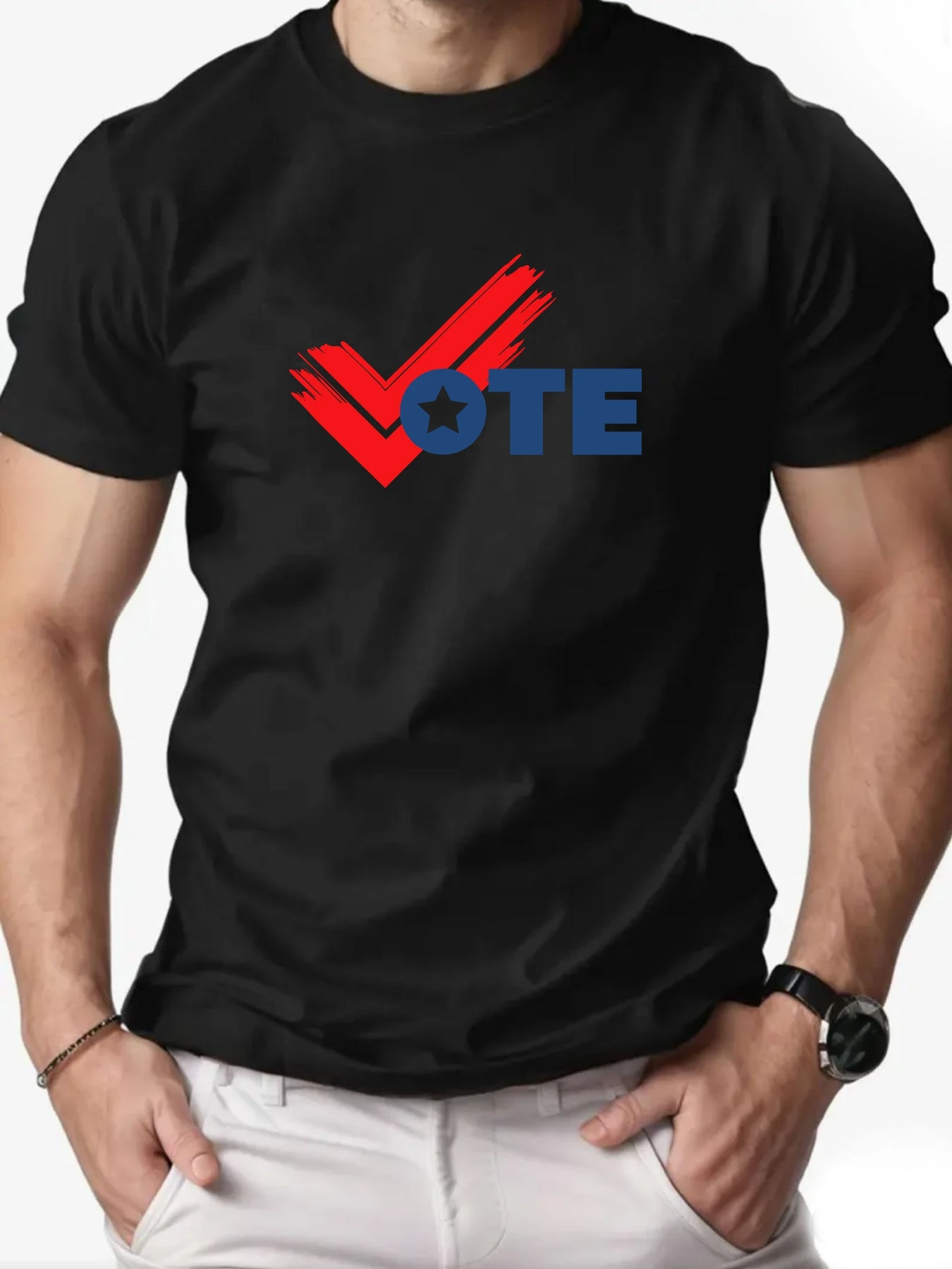 

Male T-Shirt 100% Cotton Vote Graphic Print Tee for Men 2025 Fashion Summer Streetwear Casual Breathable Crewneck Daily Top