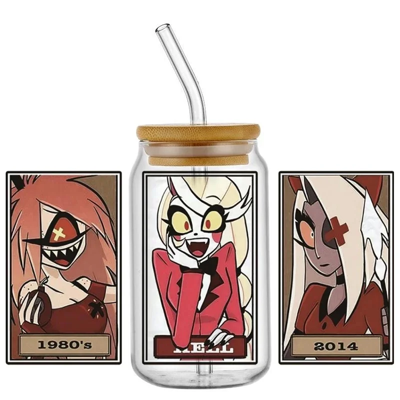 Hazbin Hotel UV DTF Cup Wraps, 16oz Self-Adhesive Waterproof Transfer Stickers for Libbey Glass Can