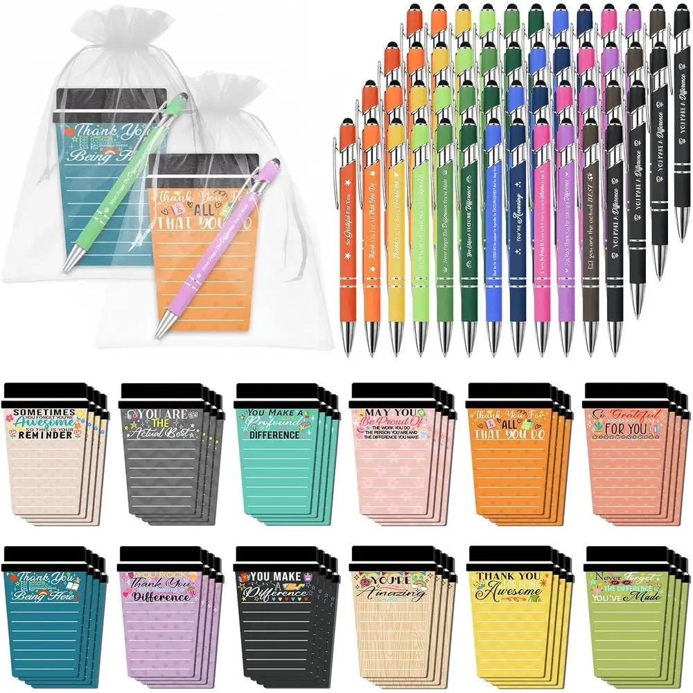 

48-Piece Employee Appreciation Gifts Set - Coffee Cup Notepad, Ballpoint Pens, and Drawstring Gift Bags for Coworkers, Staff, Te