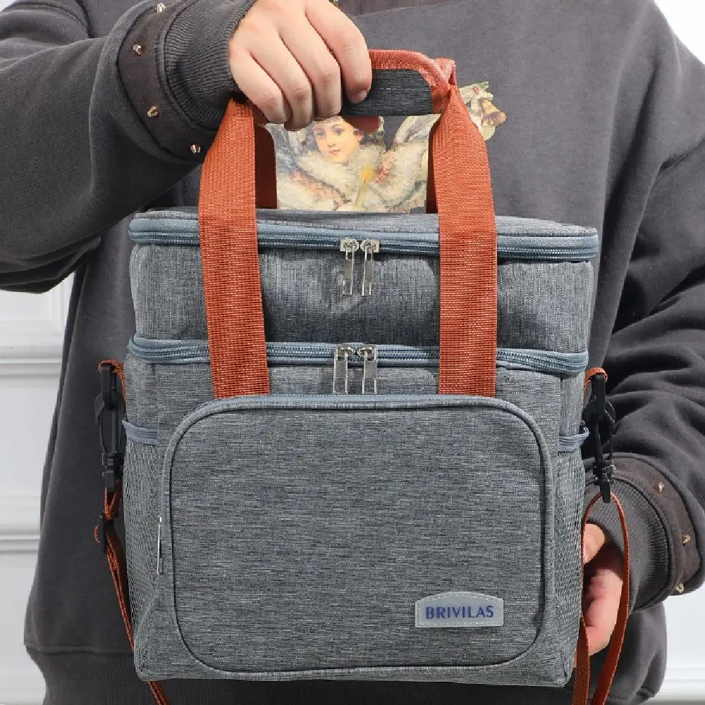 حقيبة غداء معزولة ذات سعة كبيرة وخفيفة الوزن ومضادة للتسرب وطوابقين وحقيبة تبريد الغداء وجيب جانبي وحزام كتف قابل للتعديل